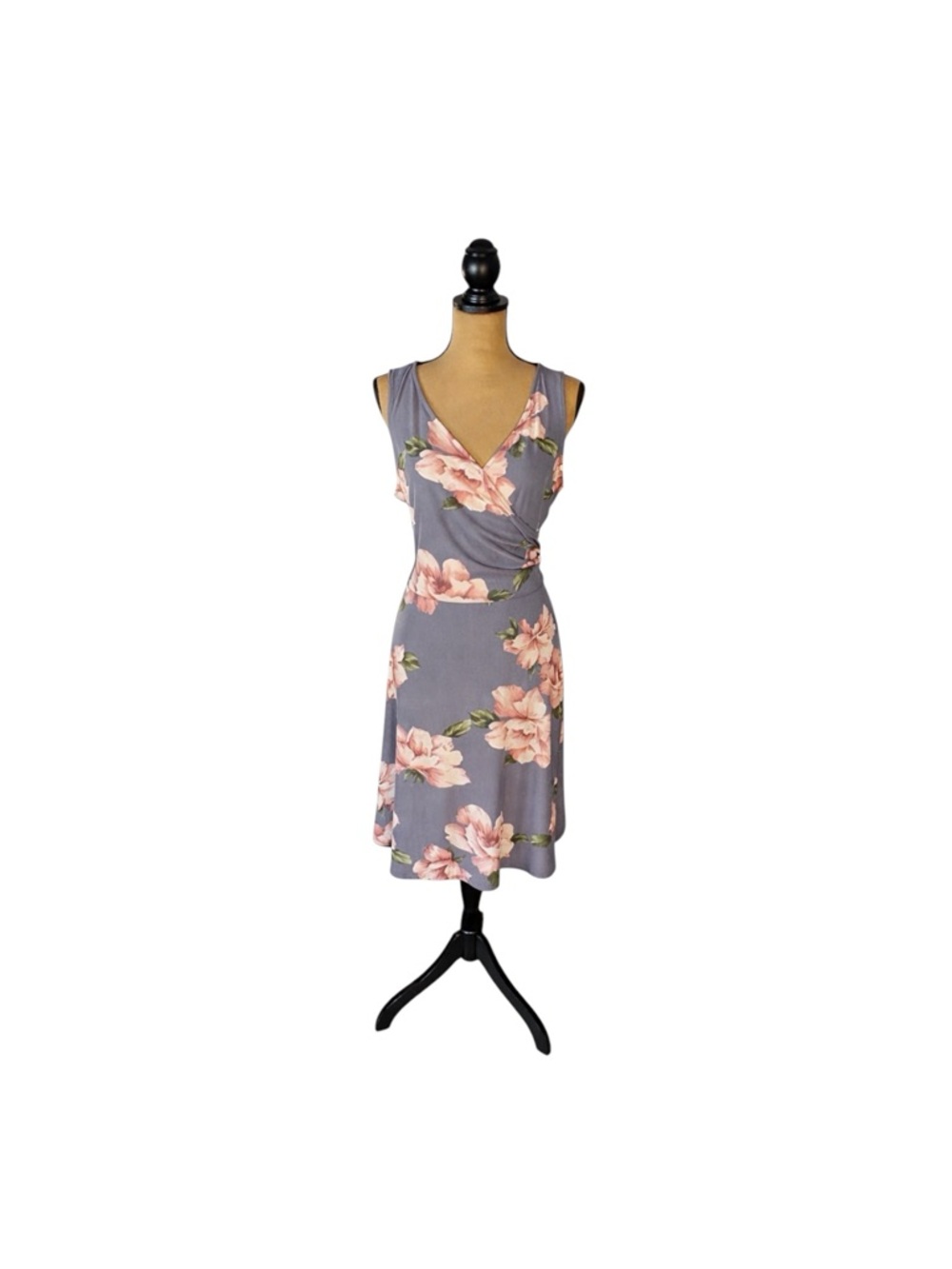 Kaileigh XXL Gray Floral Wrap Dress Sleeveless Fit Flare Wedding Guest NWT